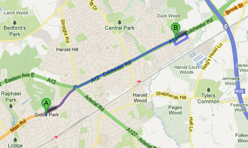 Directions from Gidea Park to Winning Smiles