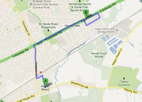 Directions from Harold Wood to Winning Smiles